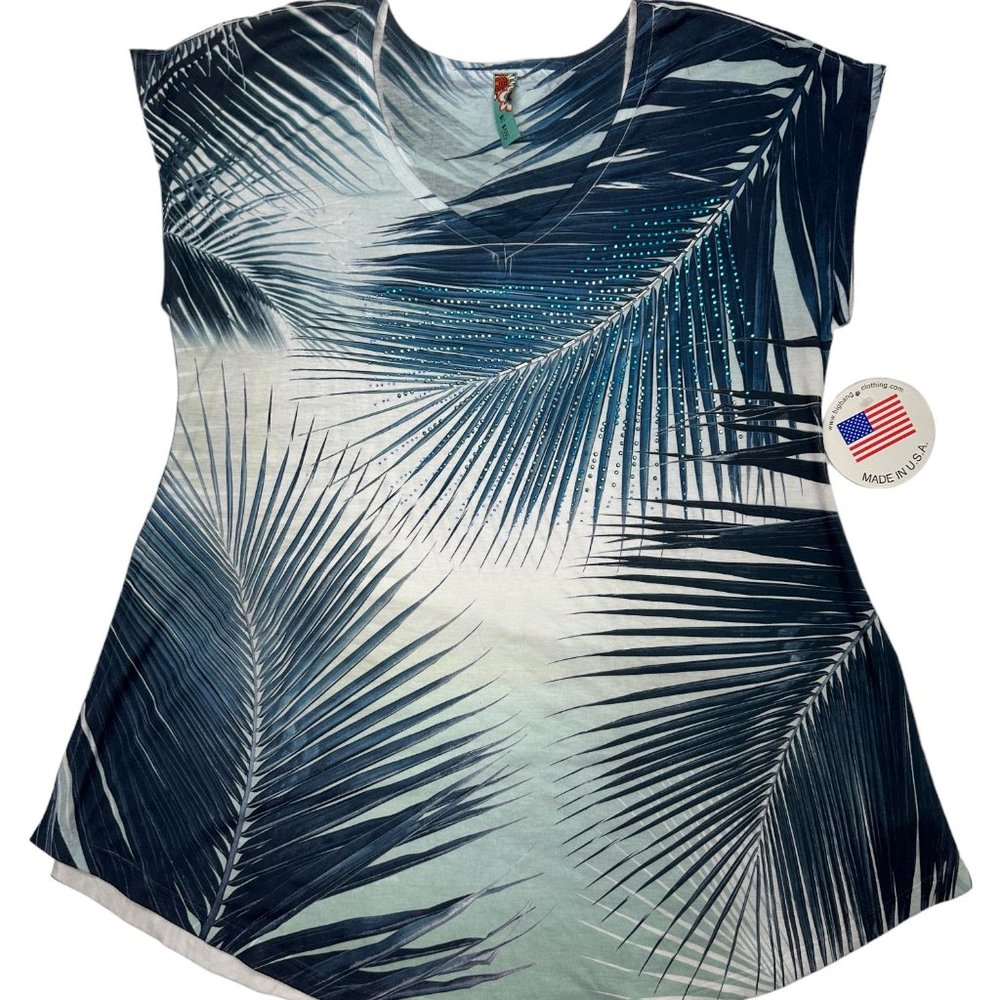 Big Bang Palm Leaf  V-Neck Top (S)